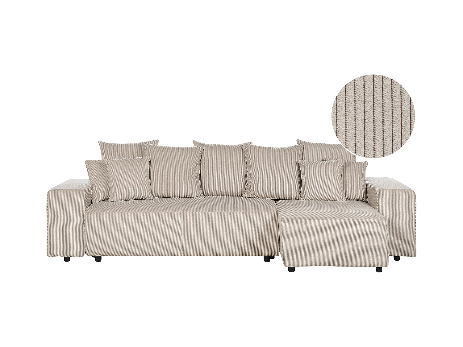 3-er Ecksofa Cord beige taupe Schlaffunktion Stauraum Chaiselongue links Luspa