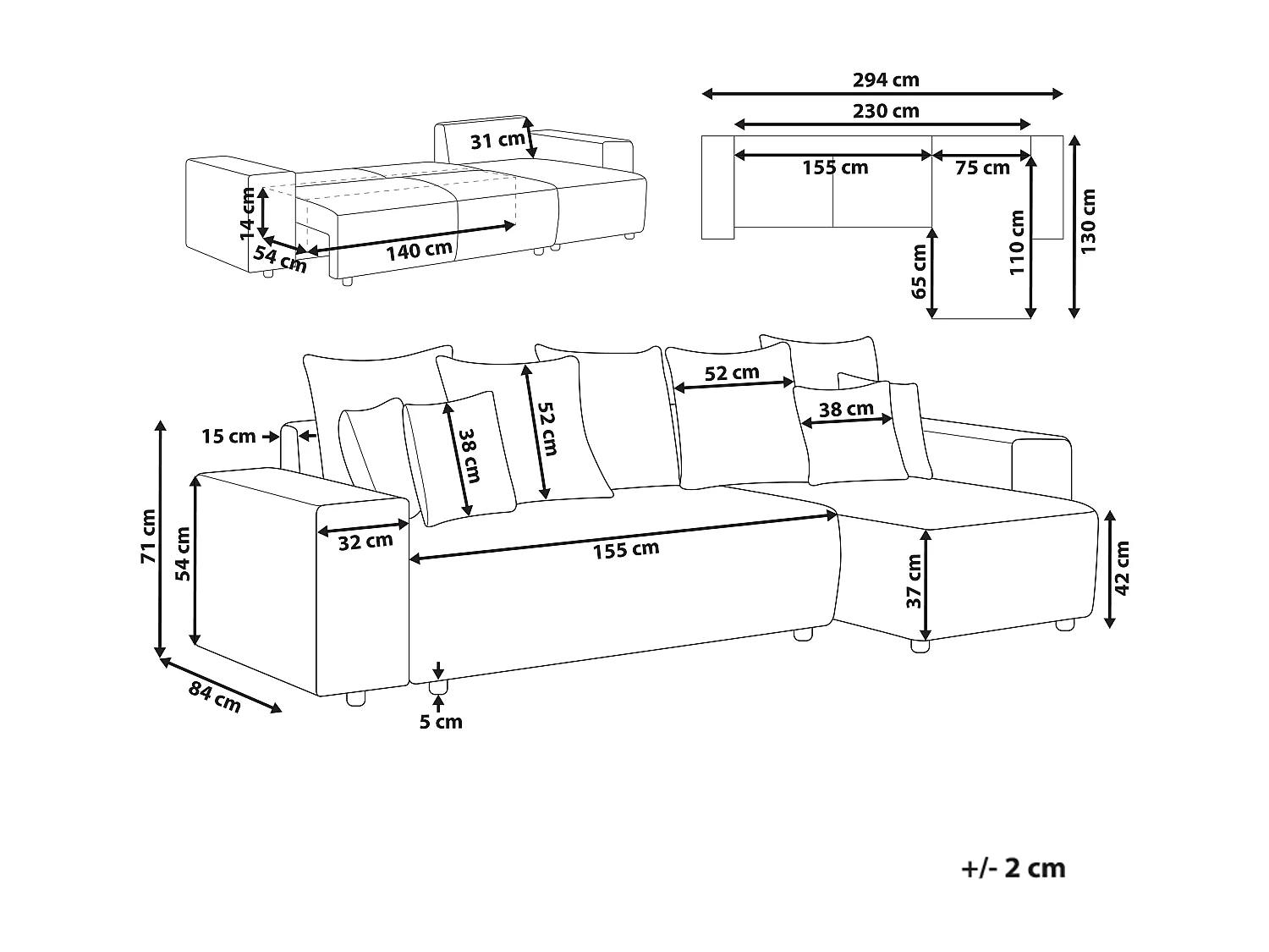3-er Ecksofa Cord beige taupe Schlaffunktion Stauraum Chaiselongue links Luspa