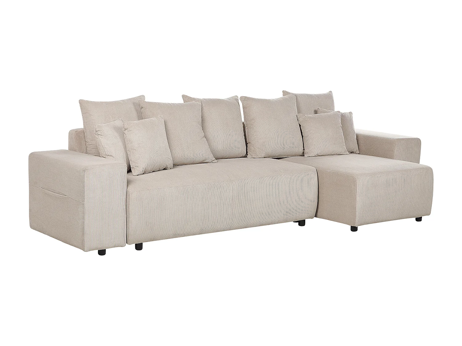3-er Ecksofa Cord beige taupe Schlaffunktion Stauraum Chaiselongue links Luspa