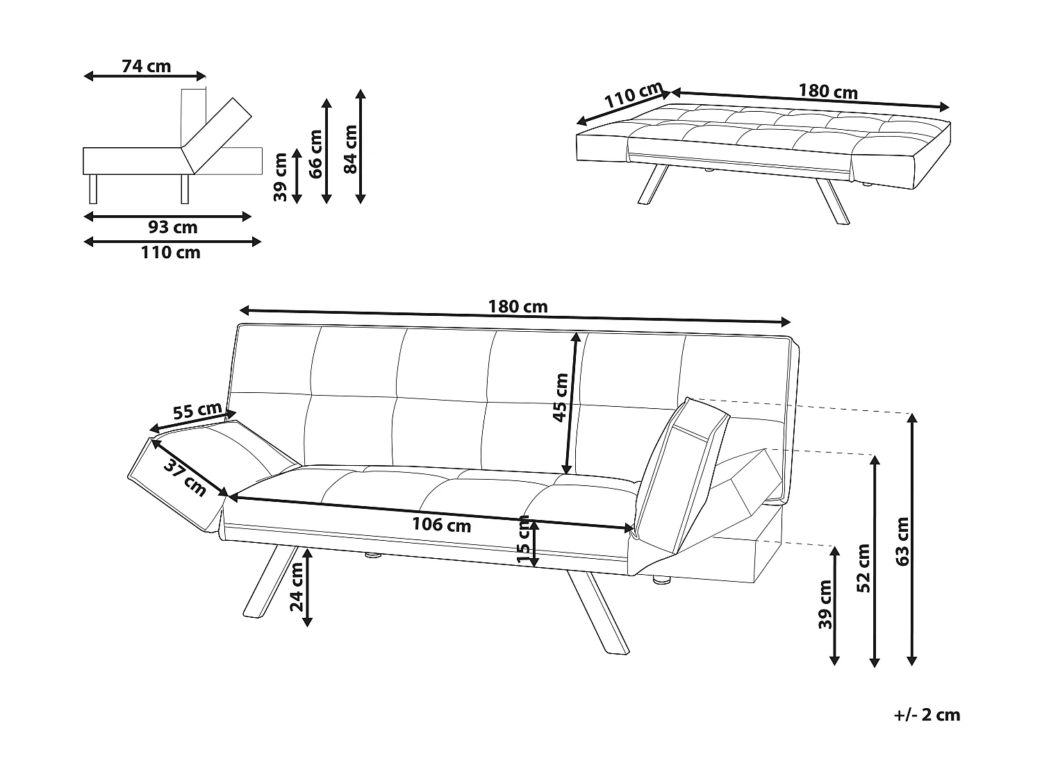 3-Sitzer Schlafsofa Stoffbezug Leinenoptik grün verstellbare Armlehnen Bristol