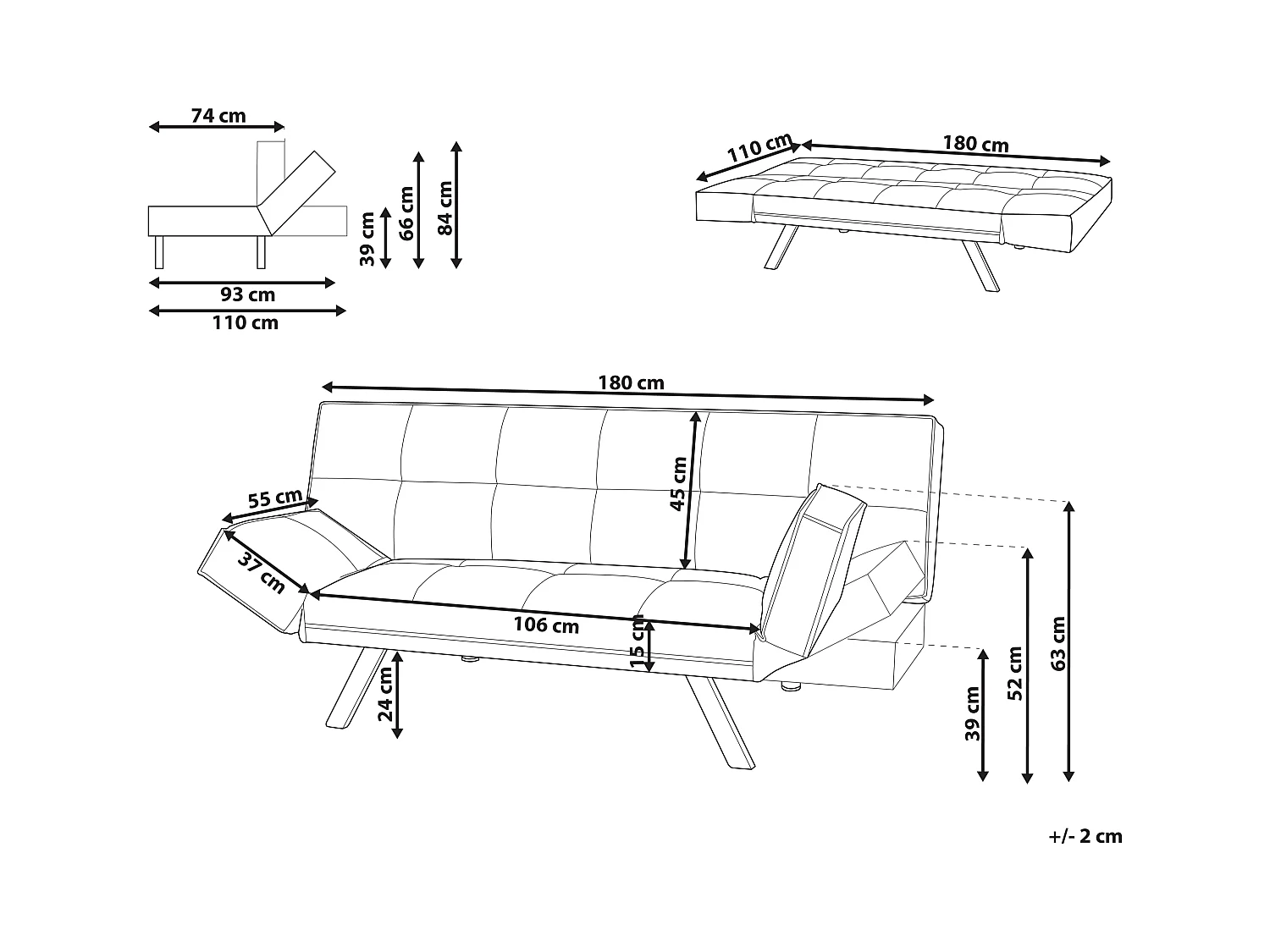 Canapé-lit 3 places BRISTOL Tissu Marron