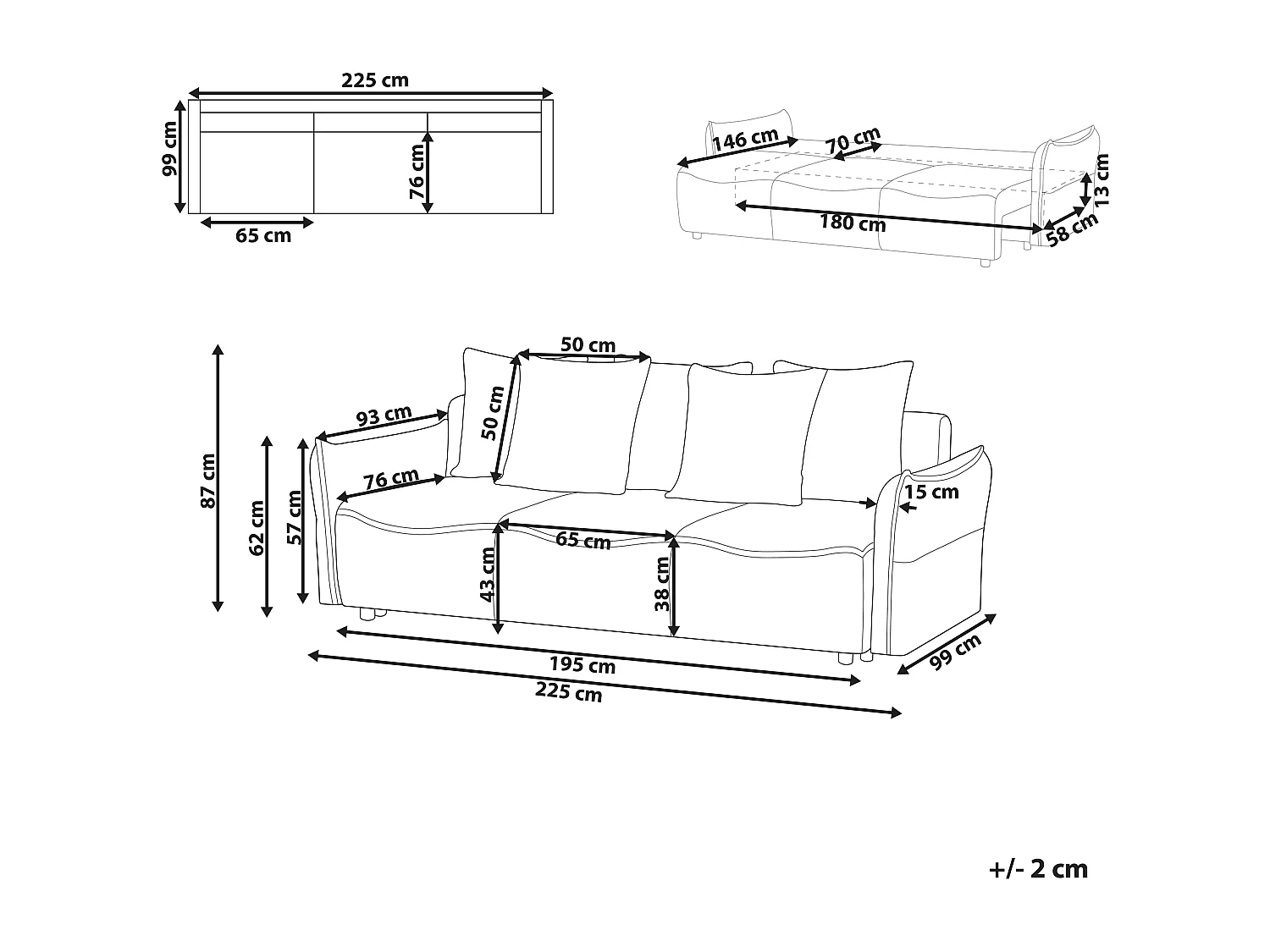 Canapé-lit 3 places KRAMA Tissu Marron avec rangement