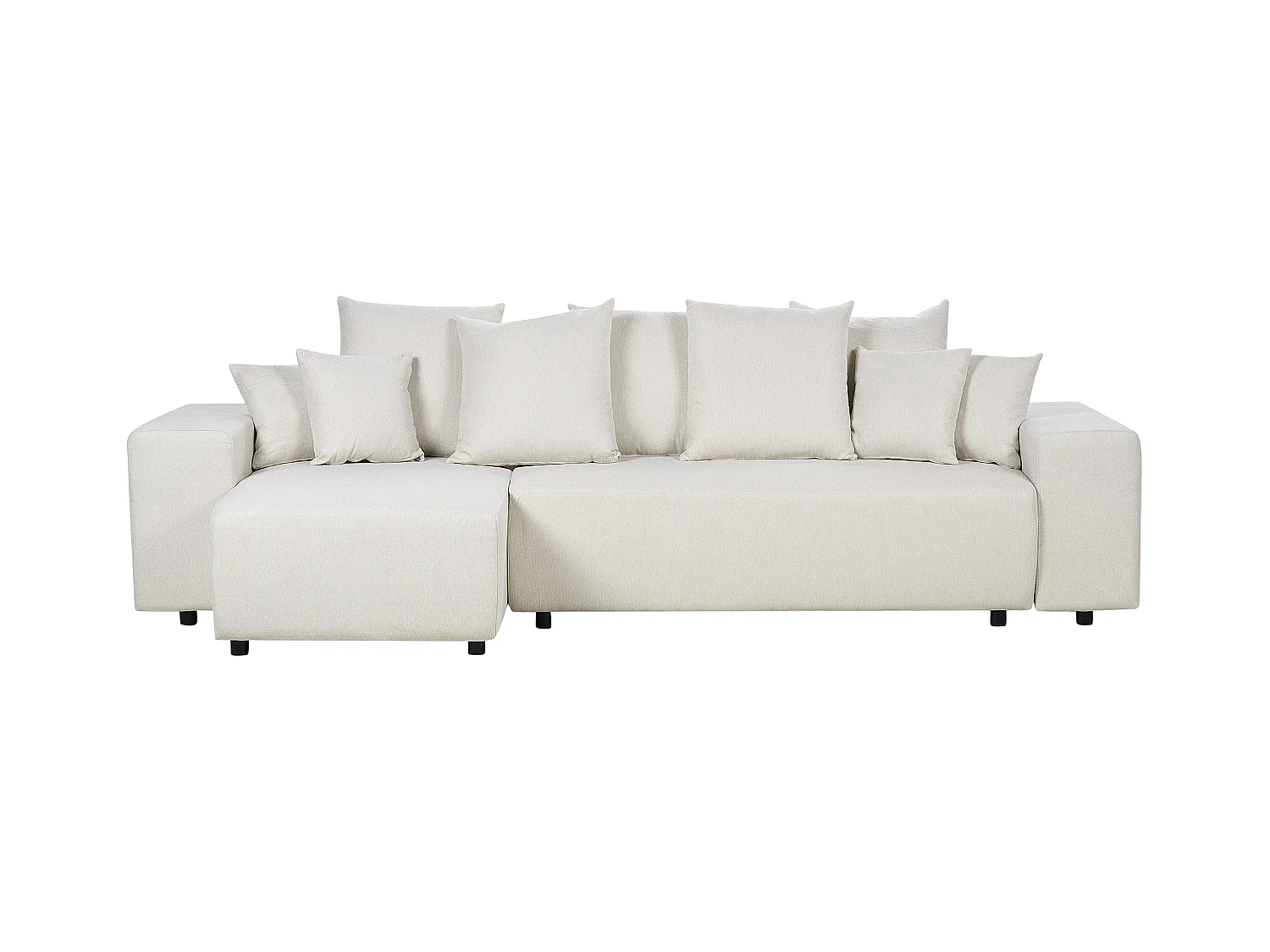 Canapé d'Angle Droit Moderne avec Coussins et Rangement en Tissu Beige Clair Luspa