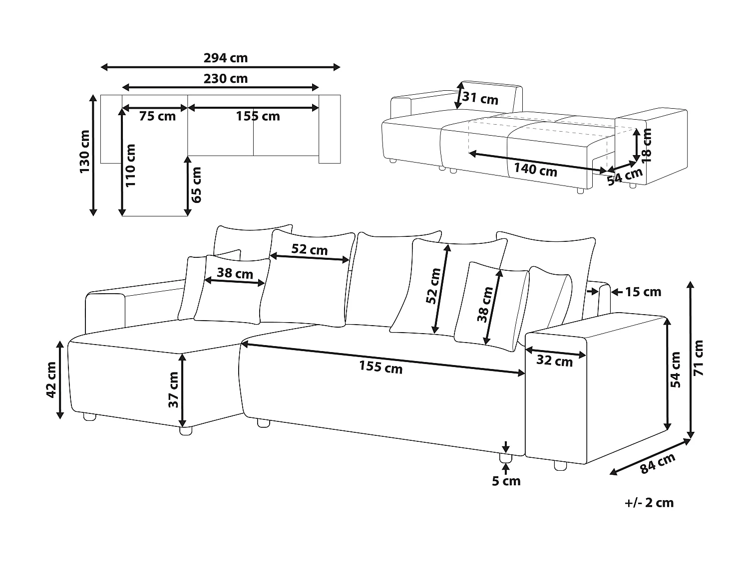 Eckschlafsofa LUSPA Stoff Hellbeige mit Stauraum 3-Sitzer rechtsseitig