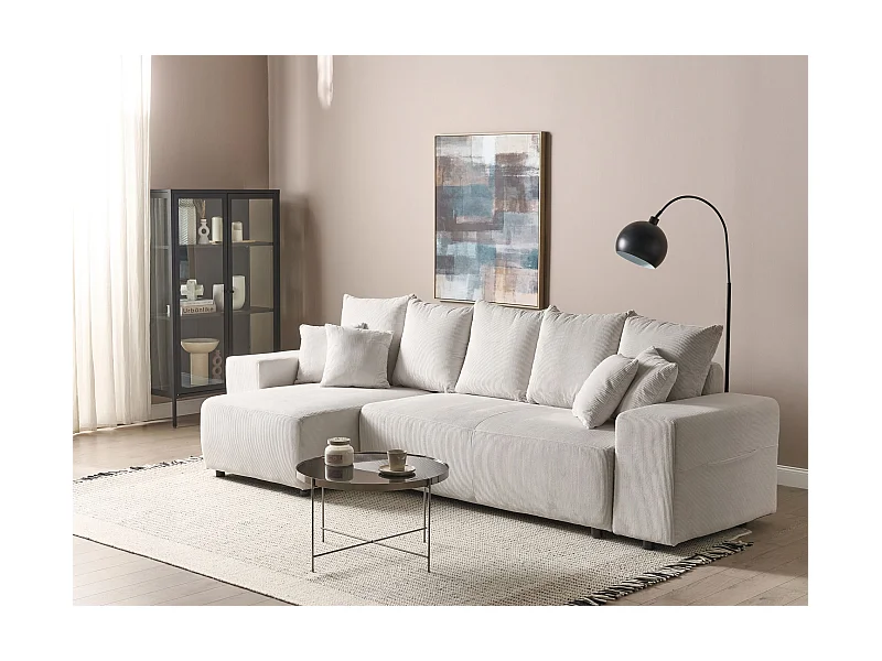 3-Sitzer Ecksofa Cord beige Schlaffunktion Stauraum Chaiselongue rechts Luspa