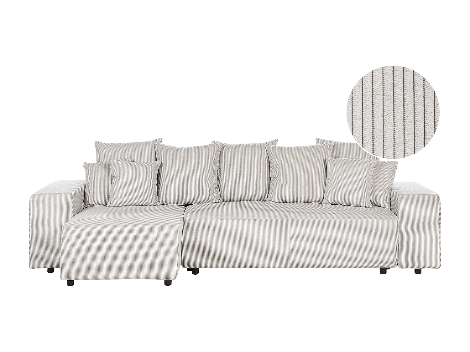 Canapé d'Angle Moderne à Droite avec Couchage et Coussins en Velours Côtelé Beige Clair Luspa