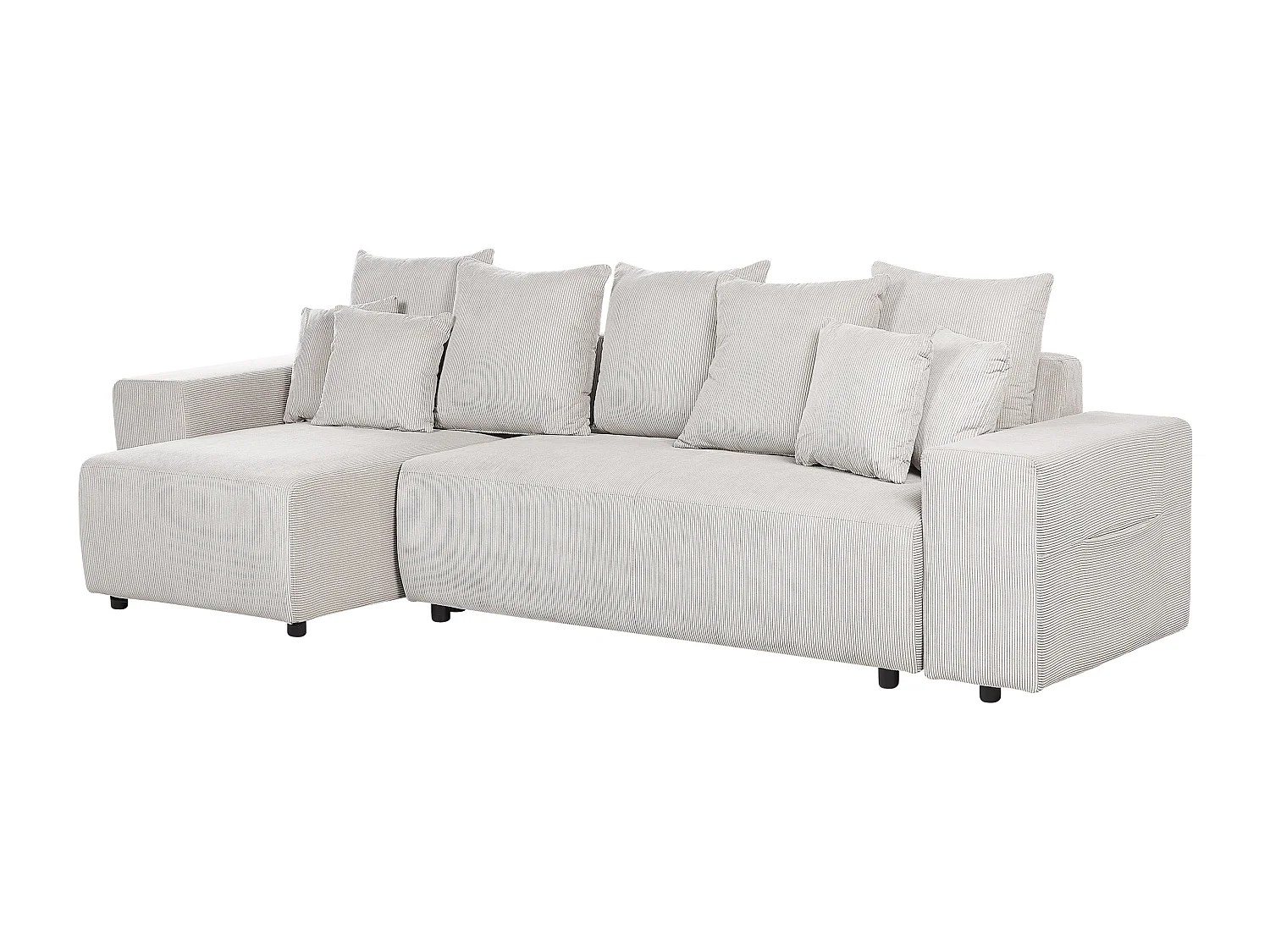 Canapé d'Angle Moderne à Droite avec Couchage et Coussins en Velours Côtelé Beige Clair Luspa