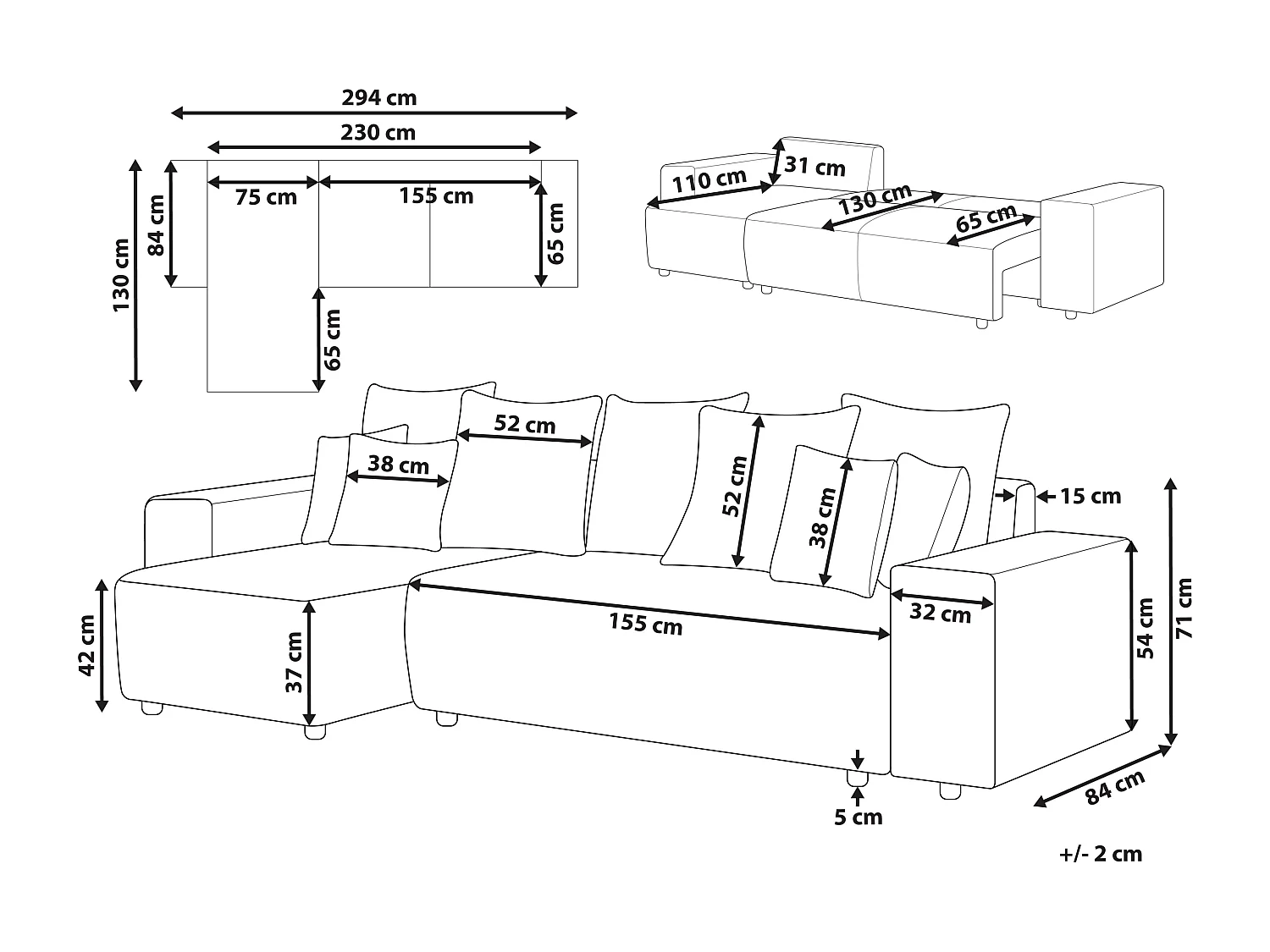 Canapé d'Angle Moderne à Droite avec Couchage et Coussins en Velours Côtelé Beige Clair Luspa