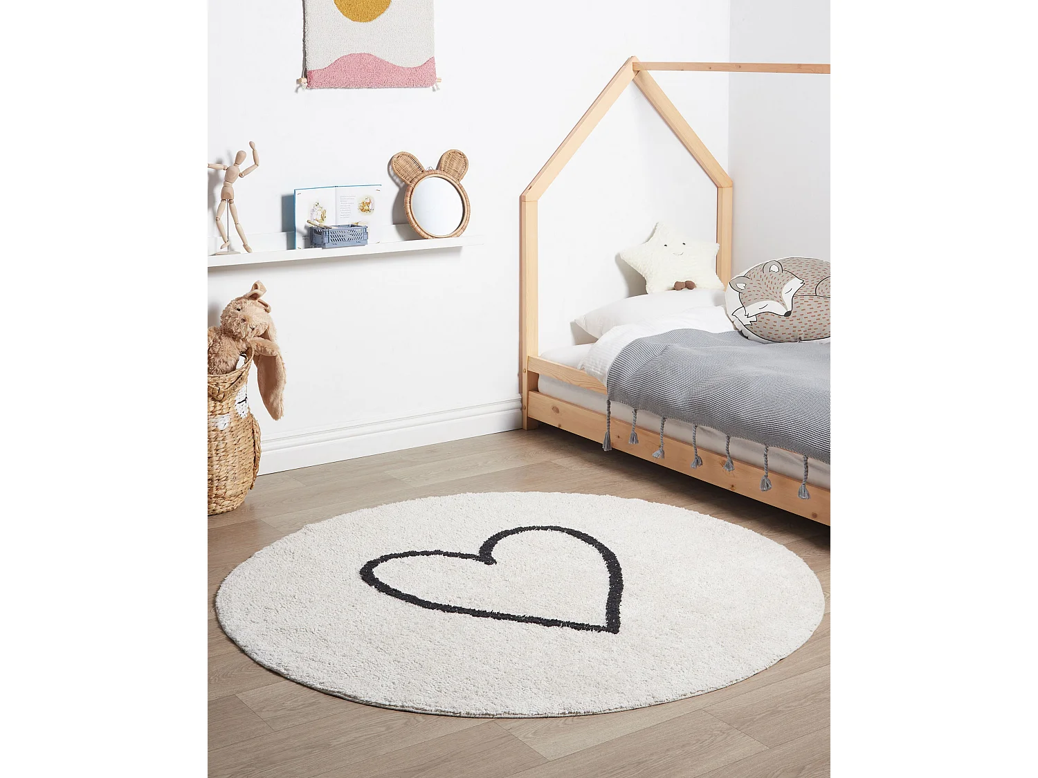 Alfombra de algodón redonda beige ø 140 cm HEART