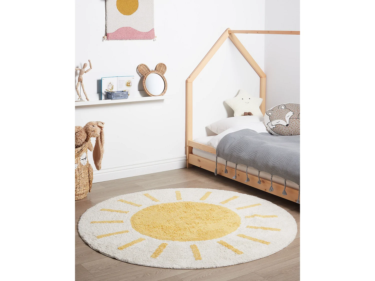 Dywan okrągły bawełniany ø 140 cm jasnobeżowy z żółtym BAIKER