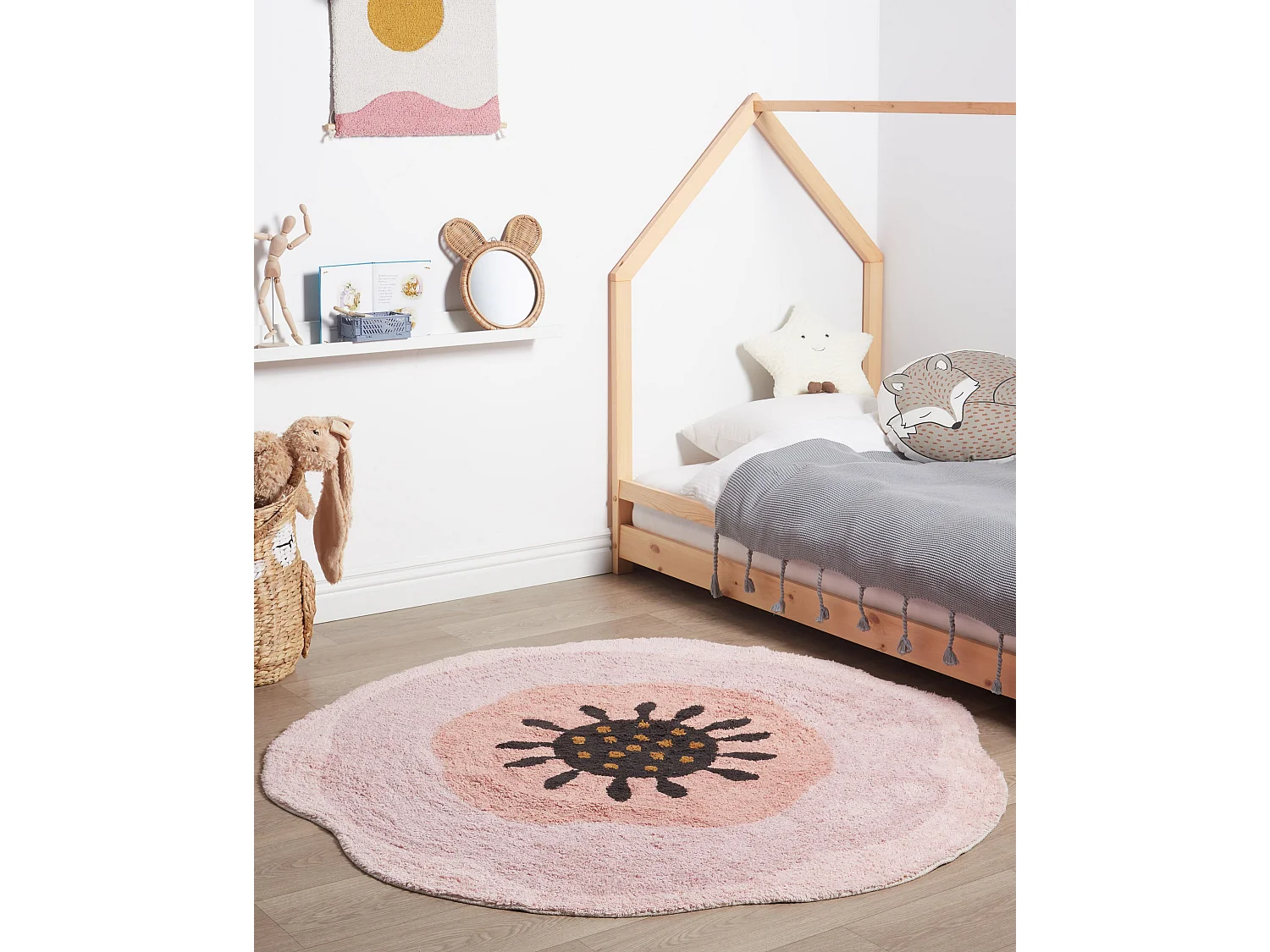 Teppich Baumwolle Rund ø 140 cm Kinderzimmer Dekorativ Rosa Kharat