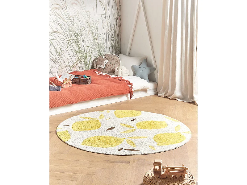 Tapete redondo em algodão creme claro e amarelo ø 140 cm MAWAND