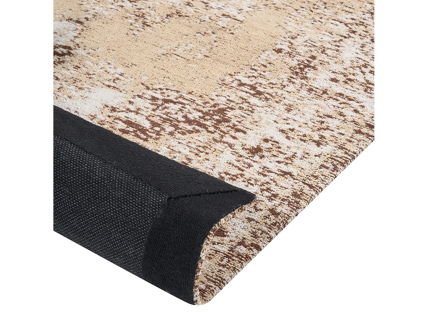 Teppich Baumwolle beige-braun 80 x 300 cm orientalisches Muster Kurzflor ALMUS