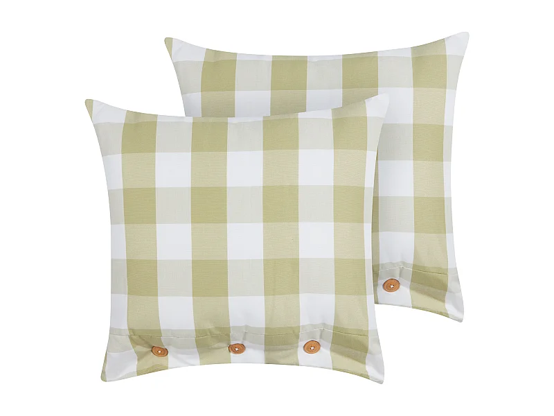 Dekokissen 2er Set grün / weiß kariertes Muster 45 x 45 cm mit Knöpfen Tamnine