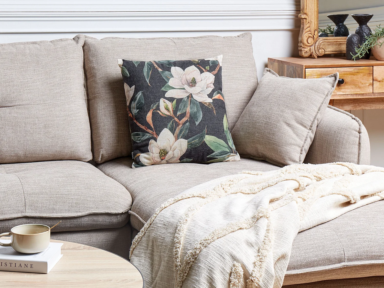 Poduszka dekoracyjna ZAHRIYE 45 x 45 cm Czarny Wzór kwiatowy