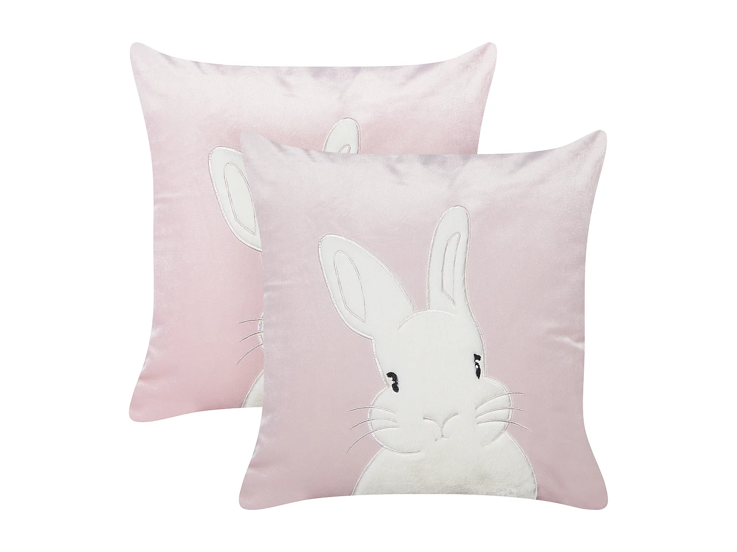 Conjunto de 2 almofadas decorativas com padrão de coelhos bordado em veludo rosa 45 x 45 cm IBERIS