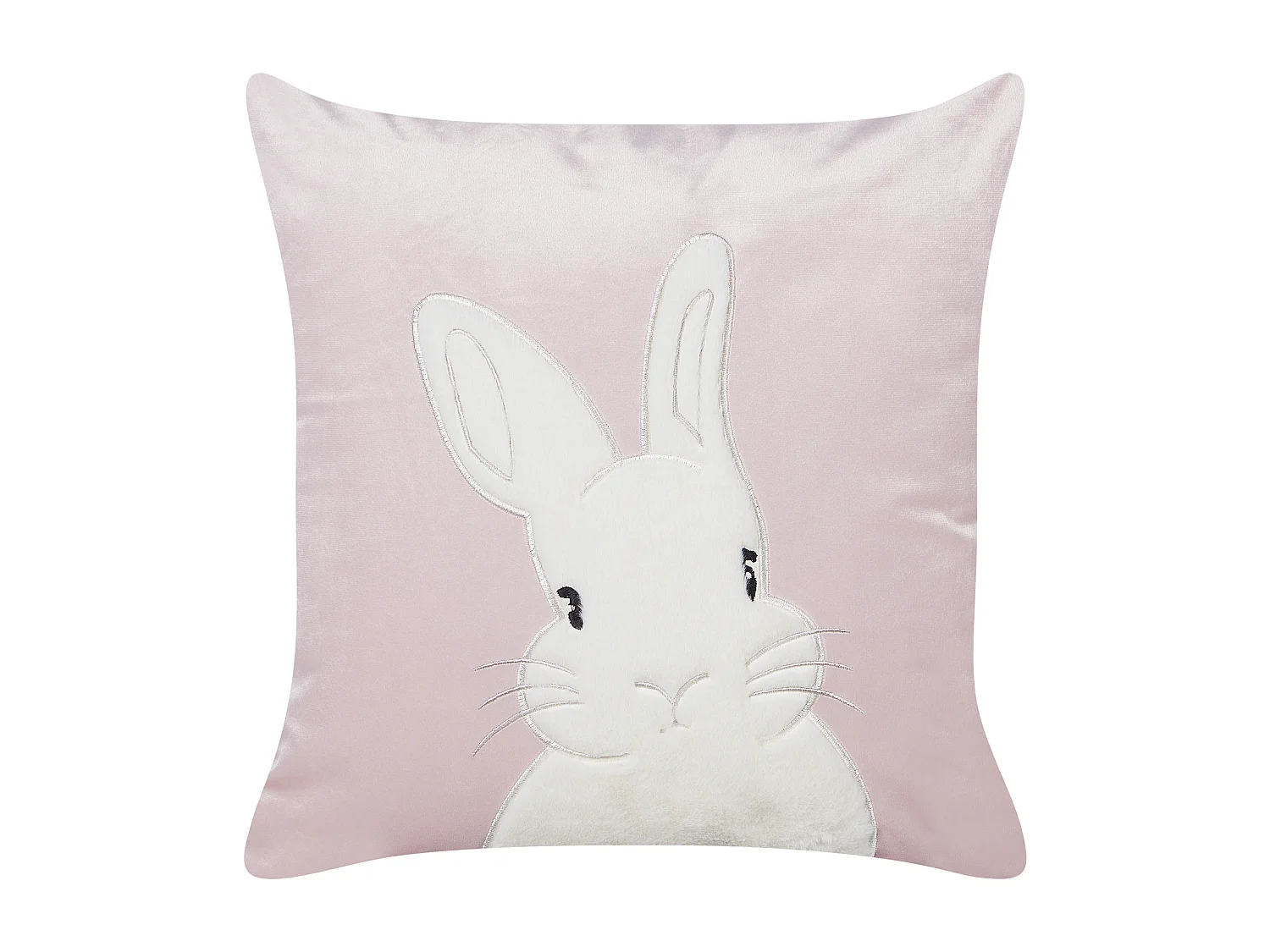 Dekokissen aus Samt und Polyester 2er set mit gesticktem Hasenmotiv 45 x 45 cm Rosa Iberis