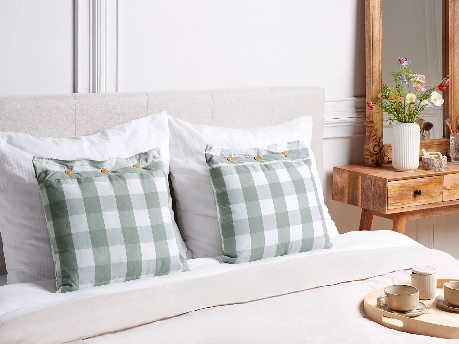 Conjunto de 2 almofadas decorativas TAMNINE 45 x 45 cm Verde menta Quadriculado