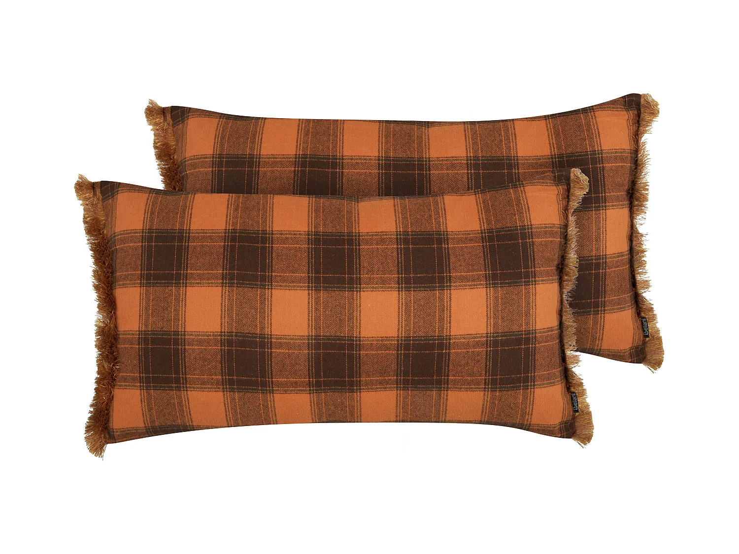 Lot de 2 coussins décoratifs BARJA 40 x 70 cm Orange À carreaux