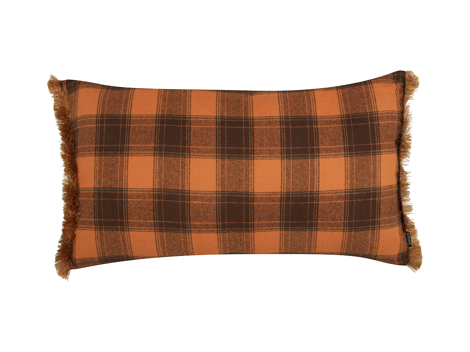 Dekokissen 2er Set Stoff orange kariert 40x70 cm mit Füllung Fransen Barja