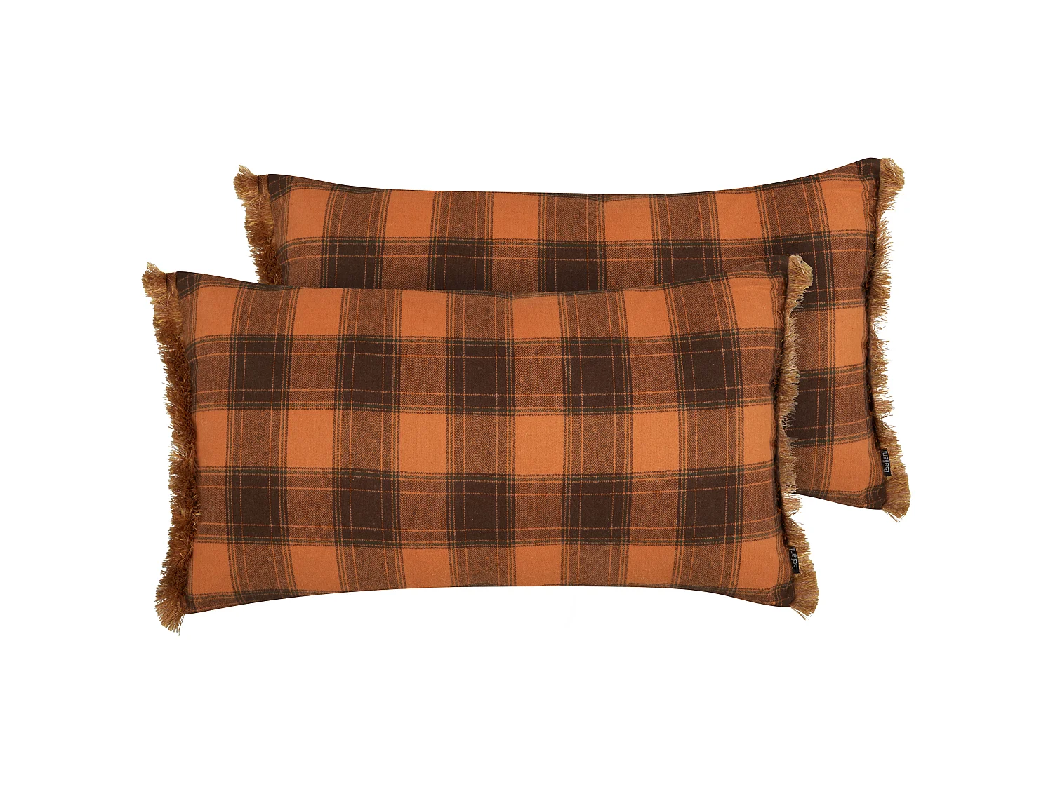 Set of 2 Decorative Cushions BARJA 40 x 70 cm Orange Checked