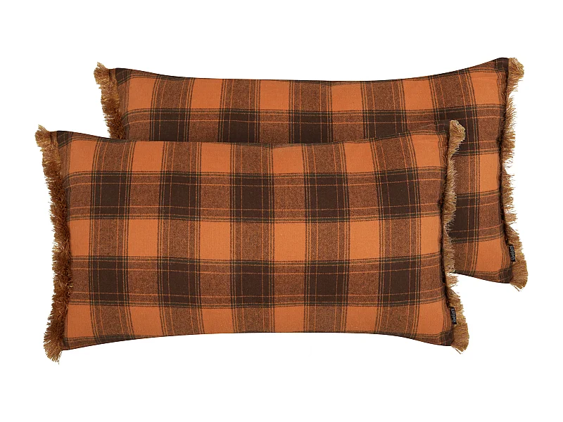 Lot de 2 coussins décoratifs BARJA 40 x 70 cm Orange À carreaux