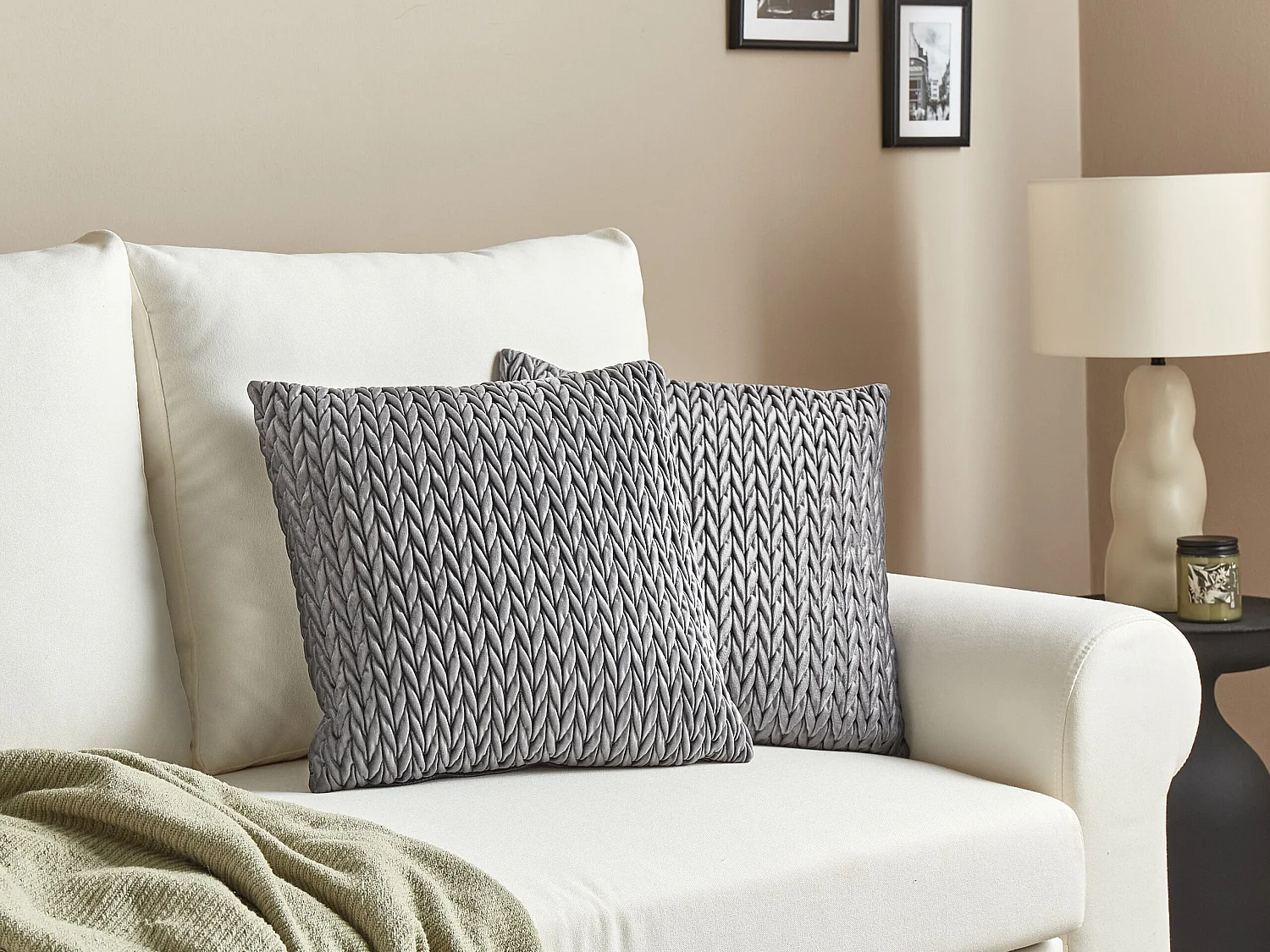 Conjunto de 2 almofadas decorativas ECLIPTA 45 x 45 cm Cinzento Sólido