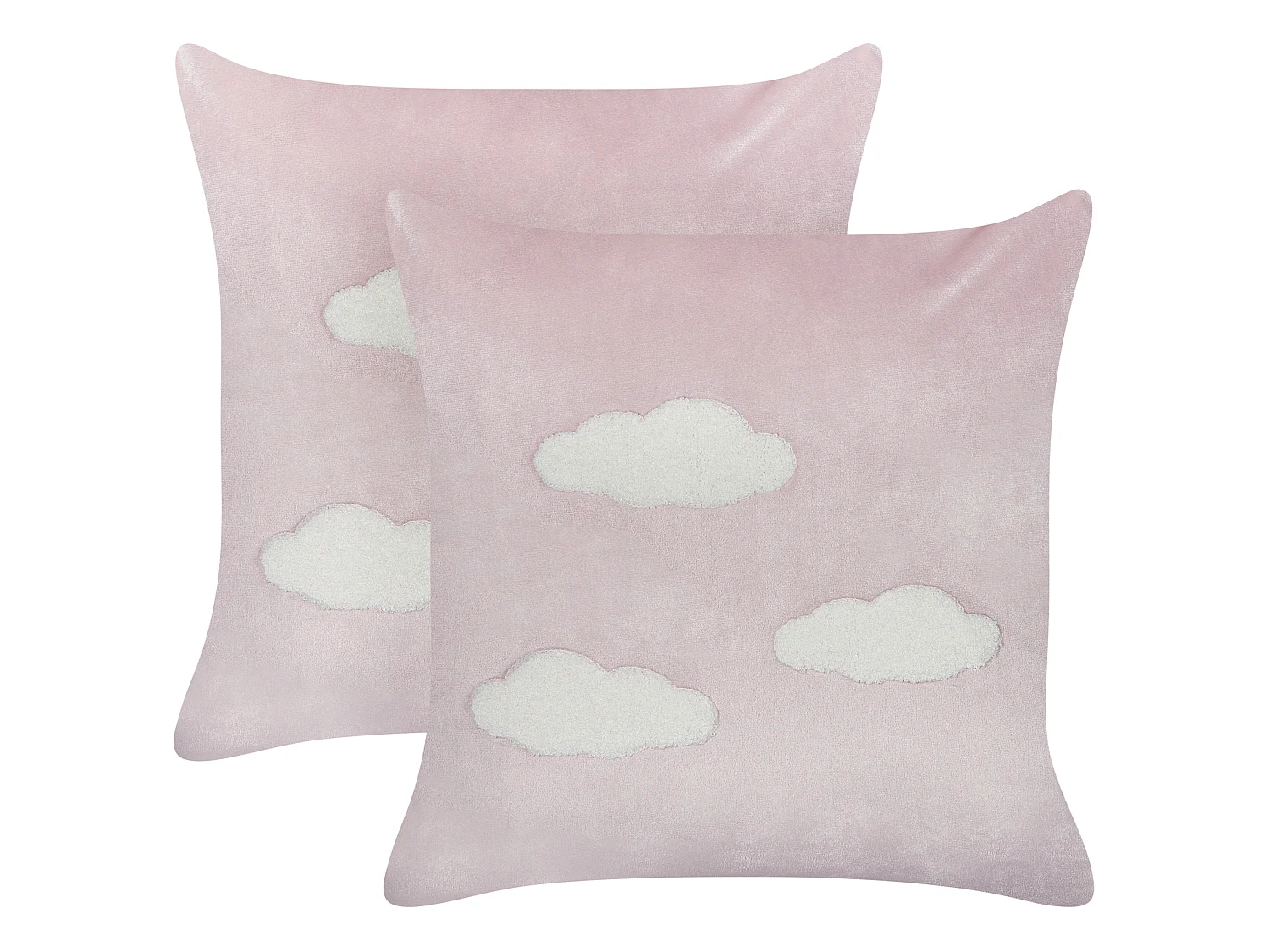 Lot de 2 coussins décoratifs avec motif nuages brodés 45 x 45 cm en velours rose IPOMEA