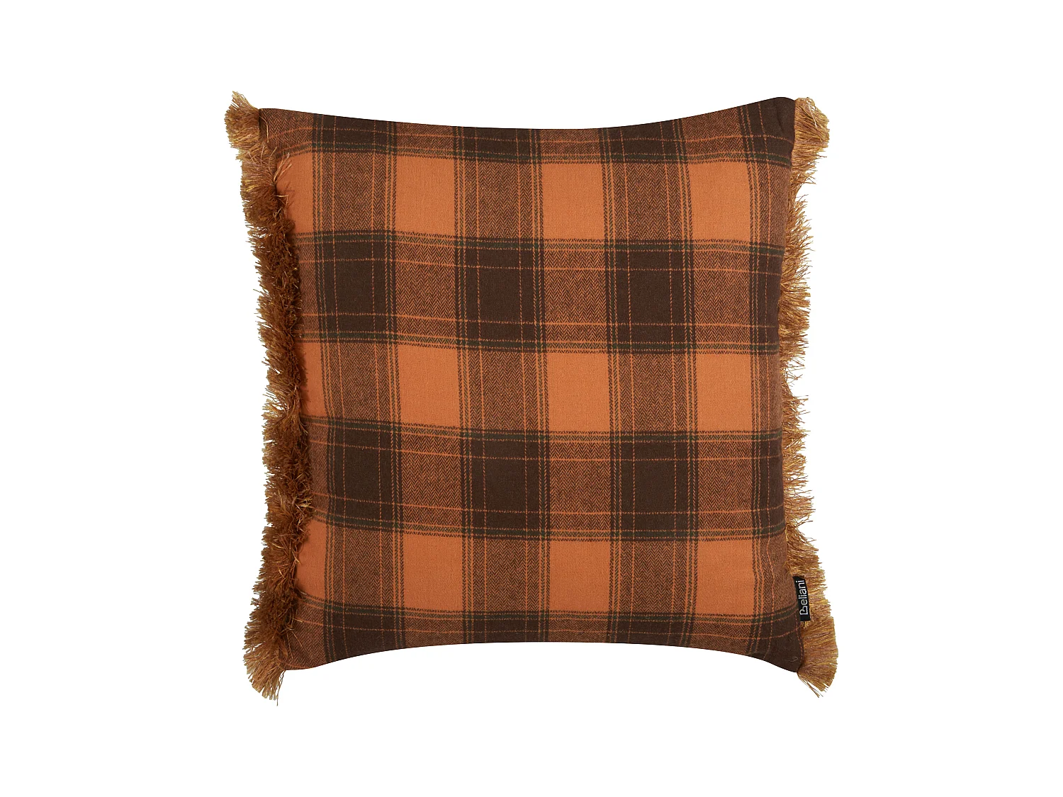 Dekokissen Stoff orange / schwarz kariert 45x45 cm mit Füllung Fransen Barja