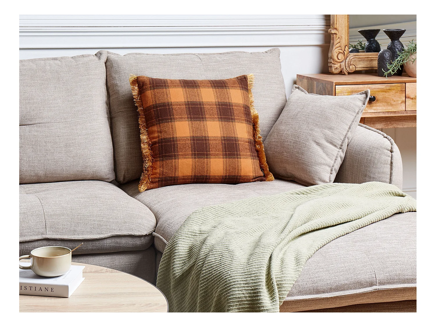 Coussin BARJA 45 x 45 cm Orange À carreaux