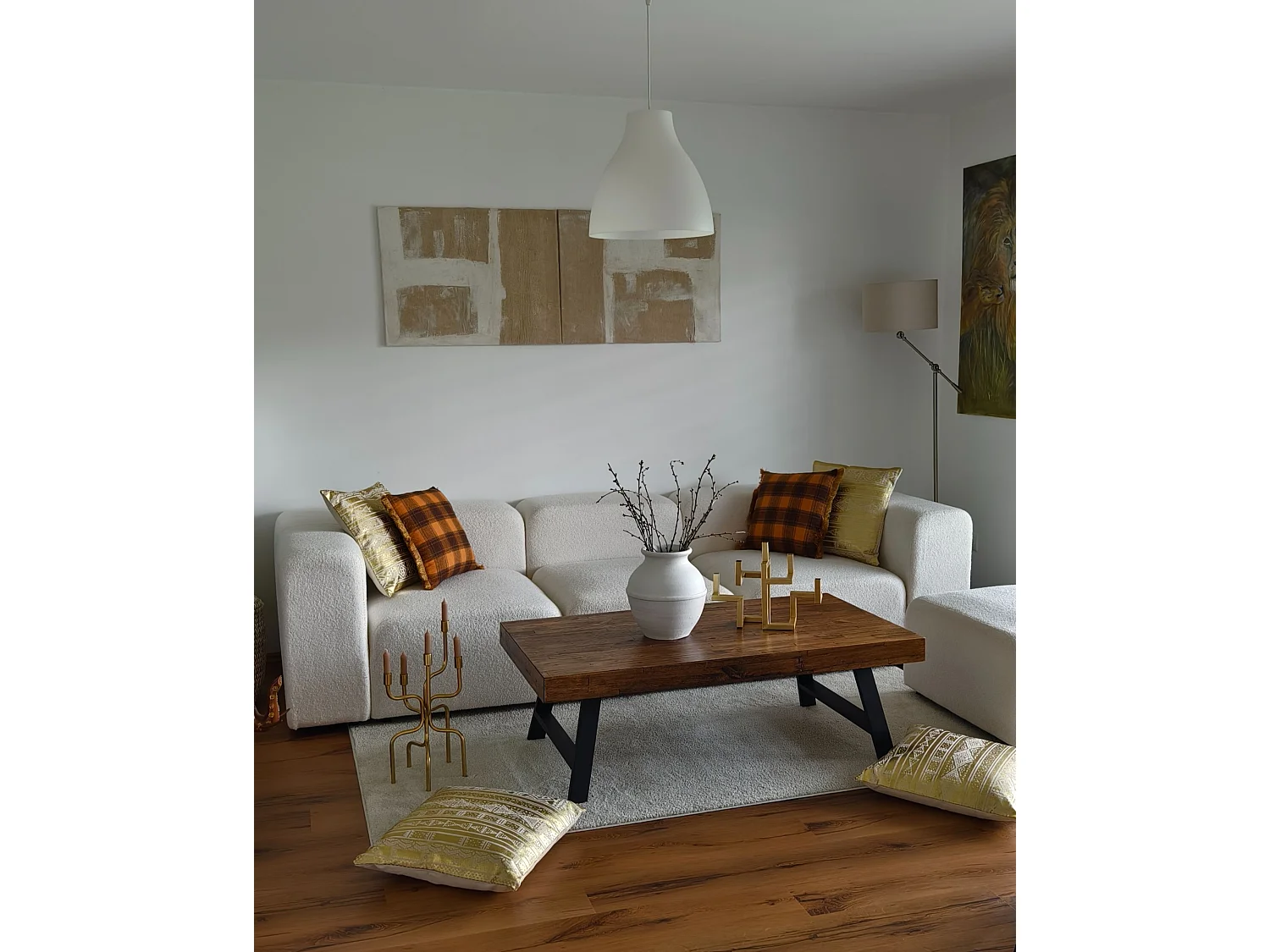 Sierkussen BARJA 45 x 45 cm Oranje Geblokt patroon