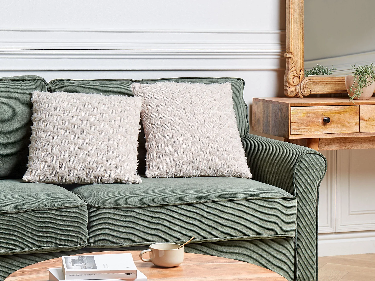 Conjunto de 2 almofadas decorativas BASALIM 45 x 45 cm Creme Sólido