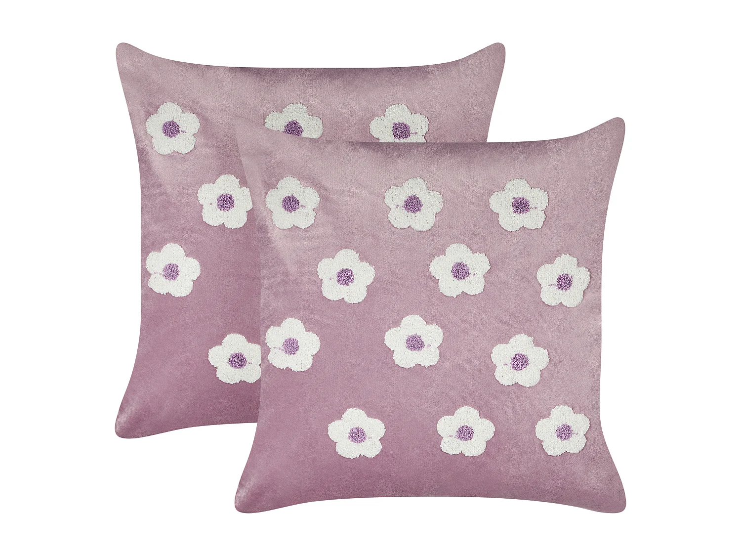 Dekokissen 2er Set Samt violett 45 x 45 cm mit Blumen bestickt modern Echinacea