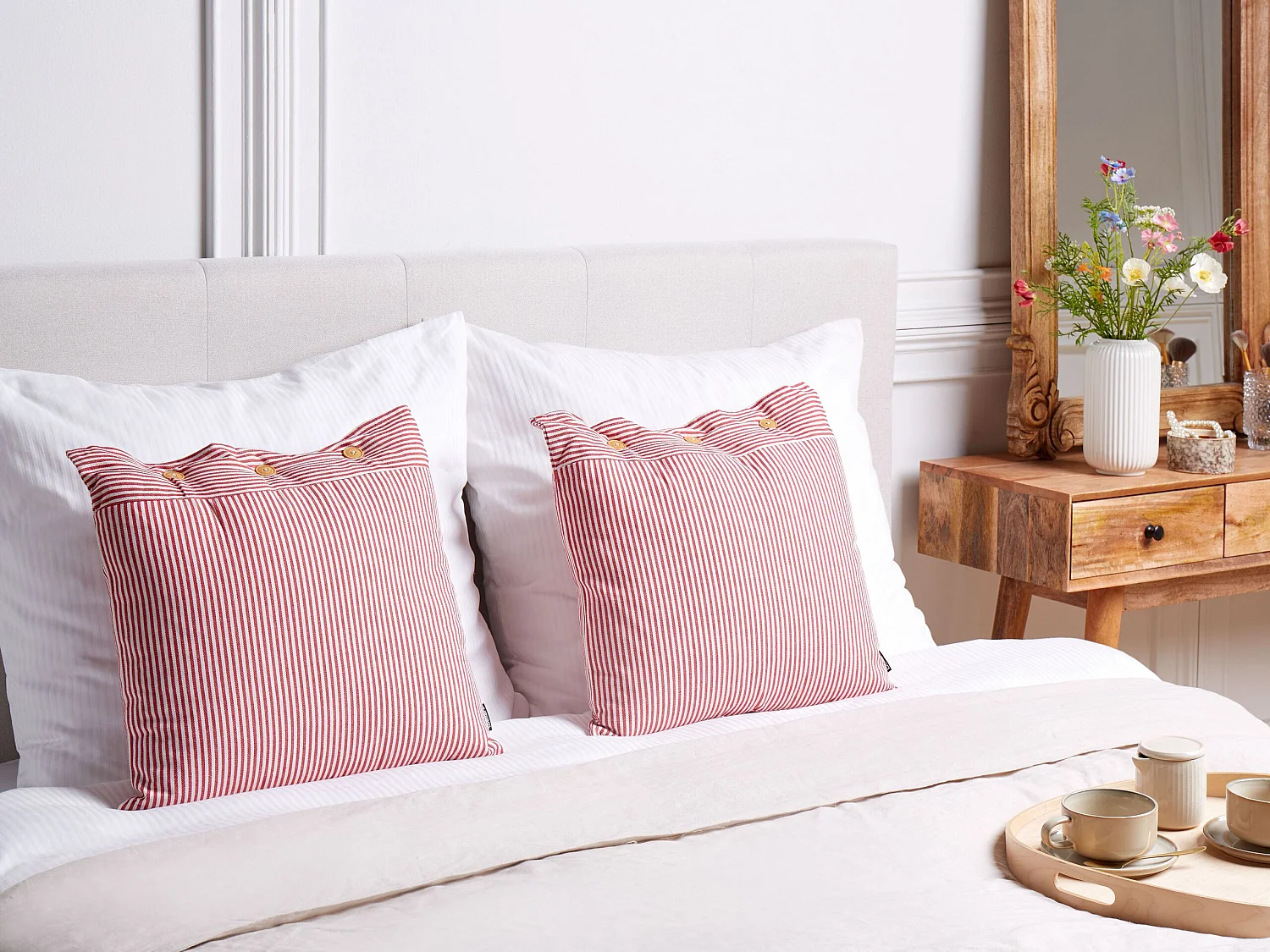 Lot de 2 coussins décoratifs AALITA Coton 45 x 45 cm Rouge À rayure