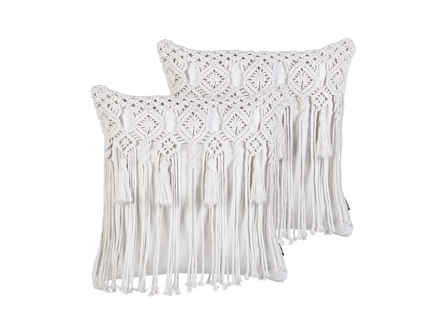 Dekokissen 2er Set Baumwolle weiß 45 x 45 cm Makramee Design mit Fransen Bamian