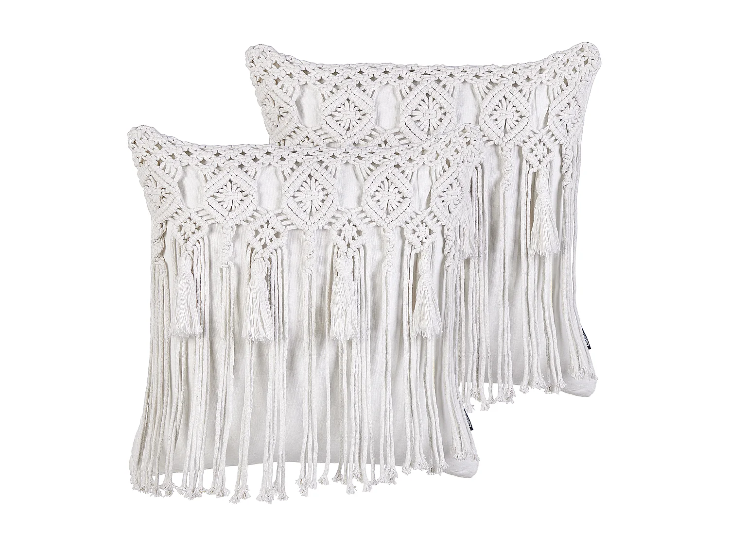 Dekokissen 2er Set Baumwolle weiß 45 x 45 cm Makramee Design mit Fransen Bamian