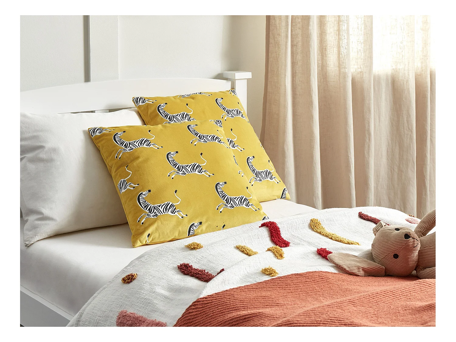 Lot de 2 coussins décoratifs ACONITUM Velours 45 x 45 cm Jaune Motif animal