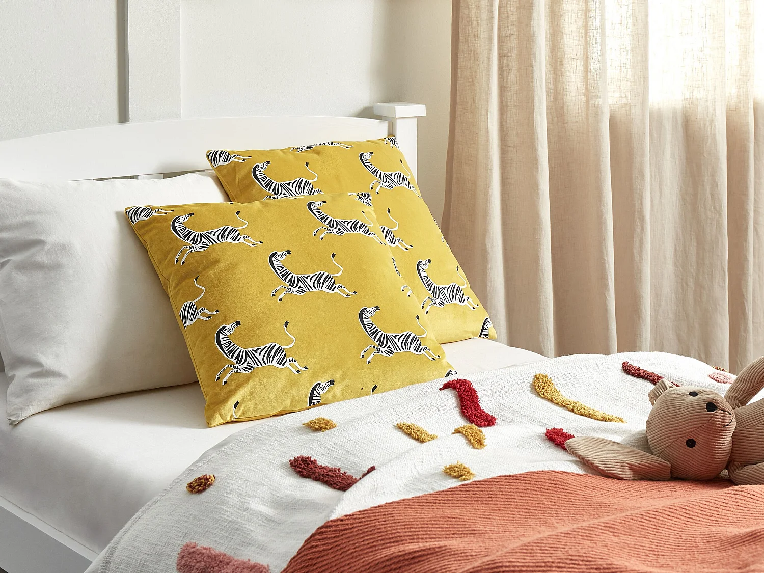 Lot de 2 coussins décoratifs ACONITUM Velours 45 x 45 cm Jaune Motif animal