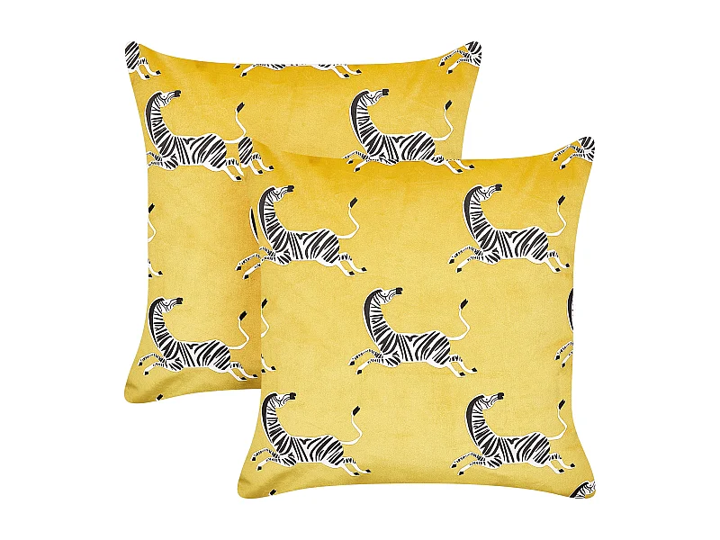 Set aus 2 Streukissen Samt Polyester Stoff Zebra Tiermuster 45 x 45 cm Gelb Aconitum