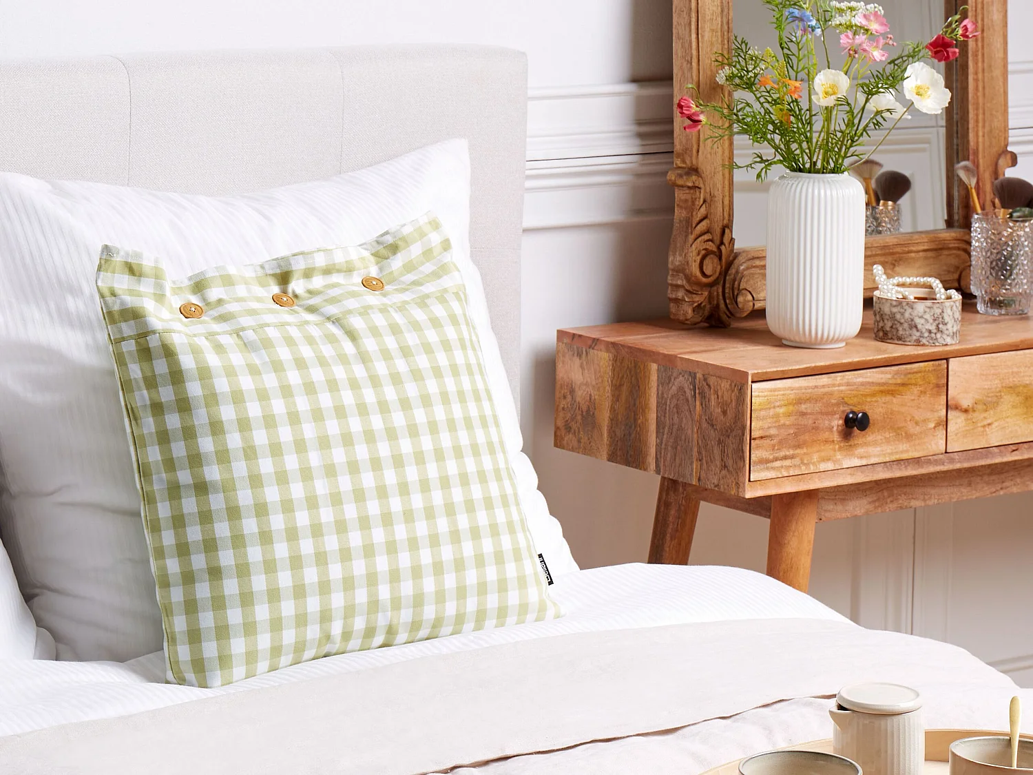 Coussin TALYA 45 x 45 cm Vert olive À carreaux