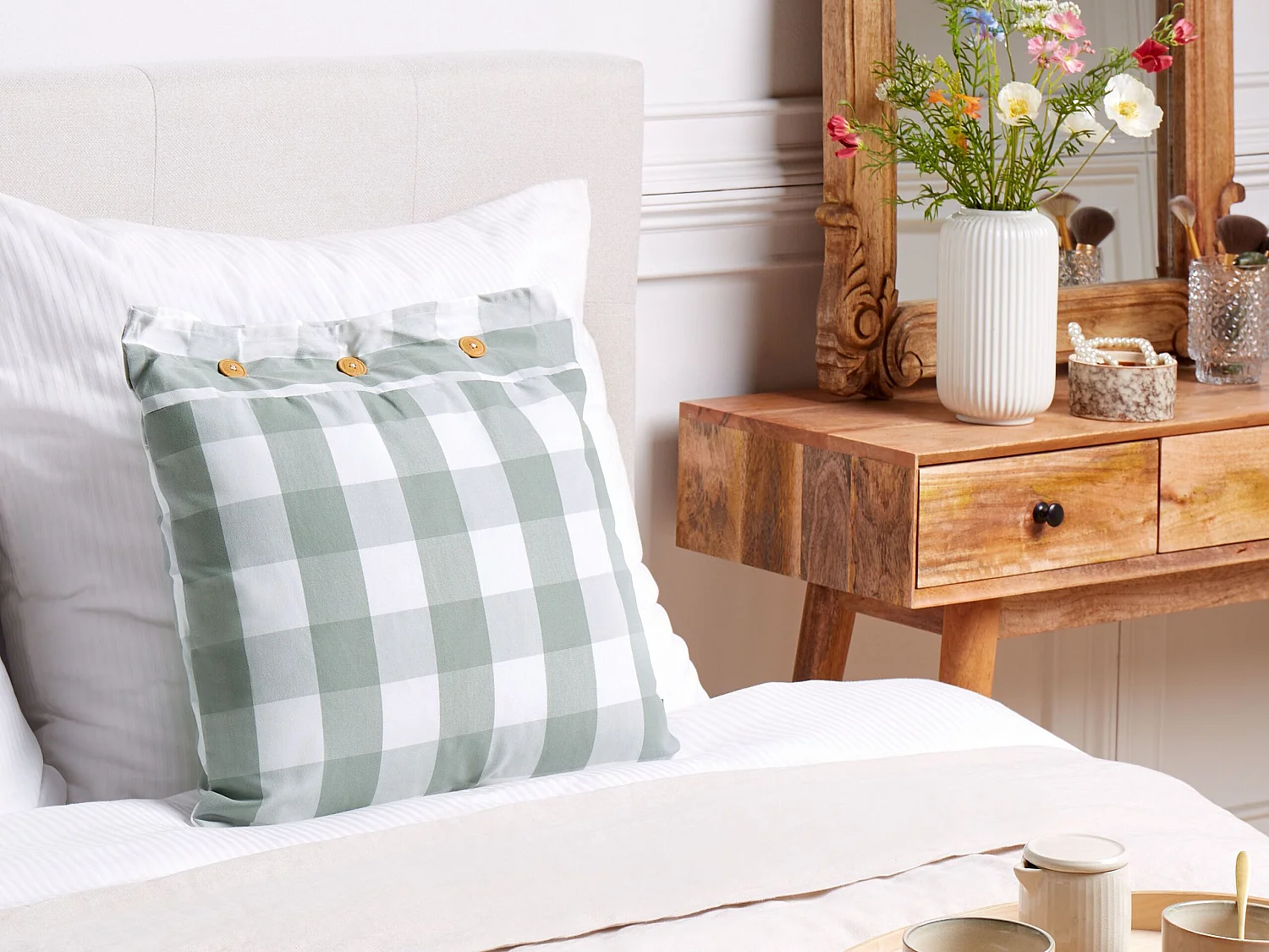 Poduszka dekoracyjna TAMNINE 45 x 45 cm Miętowy W kratkę