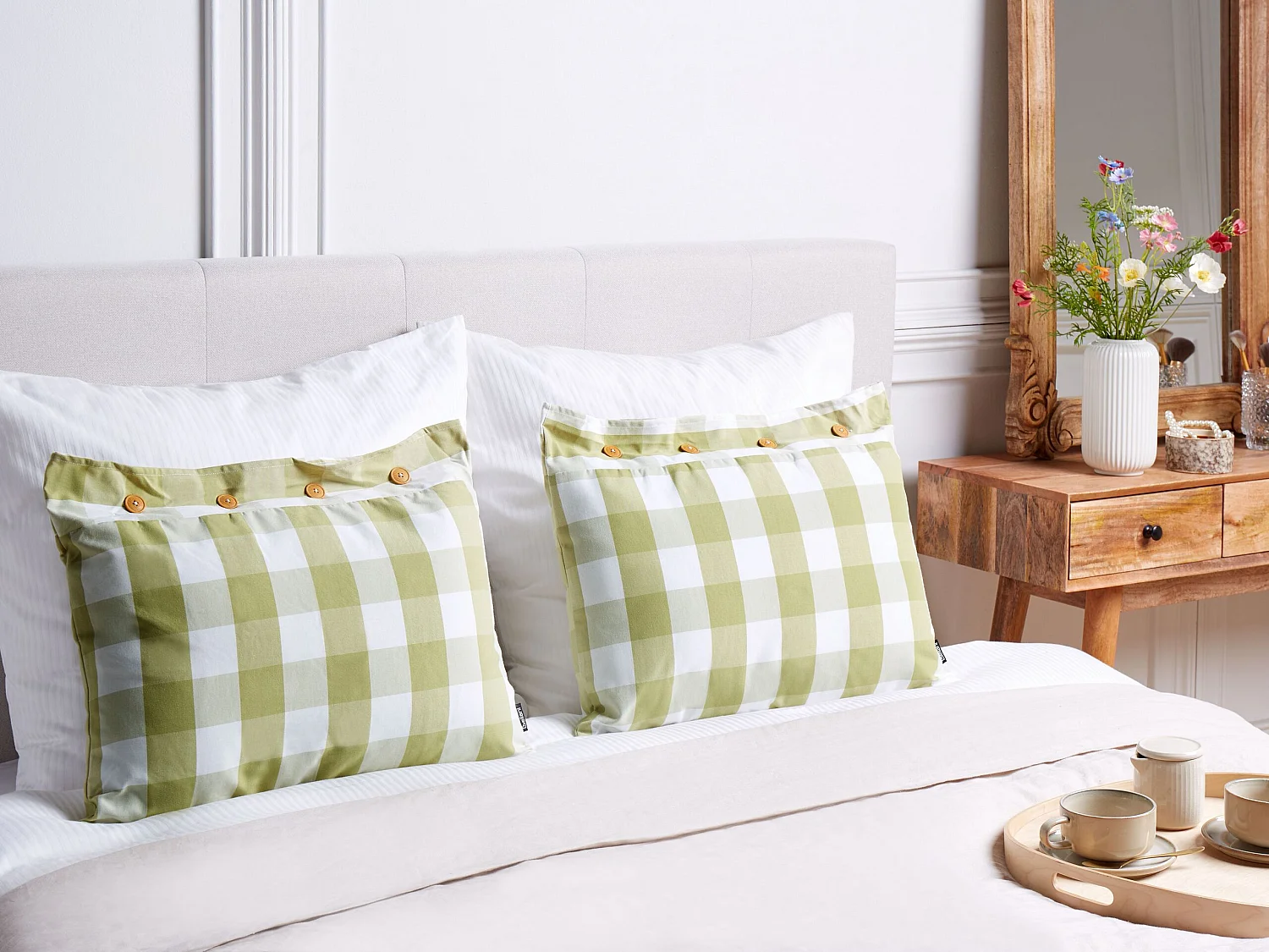 Set van 2 decoratieve kussens TAMNINE 40 x 60 cm Lichtgroen Geblokt patroon