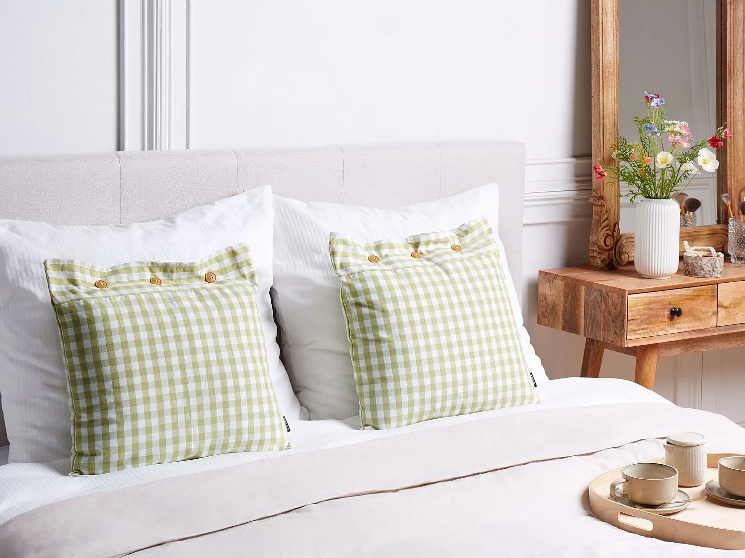 Set di 2 cuscini TALYA 45 x 45 cm Verde oliva Trama a scacchi