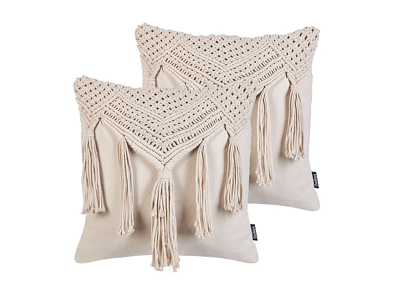Lot de 2 coussins décoratifs BEDADI Coton 45 x 45 cm Beige clair Motif géométrique