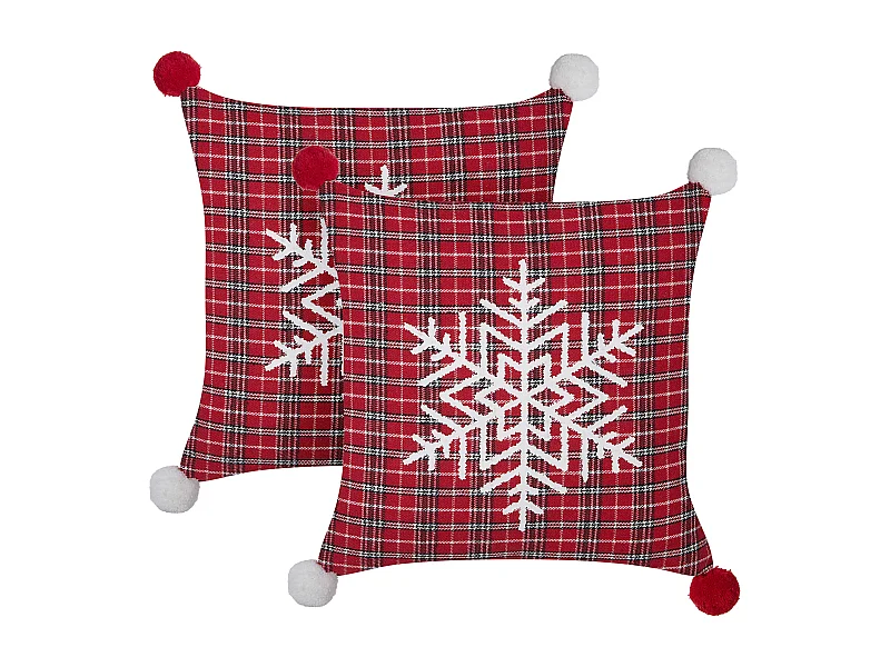 Conjunto de 2 cojines decorativos LONICERA 45 x 45 cm Rojo Patrón navideño