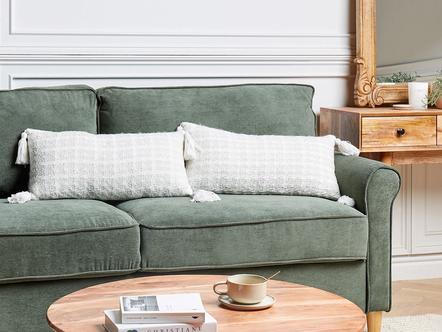 Zestaw 2 poduszek dekoracyjnych DOURIS 30 x 60 cm Jasnobeżowy W kratkę