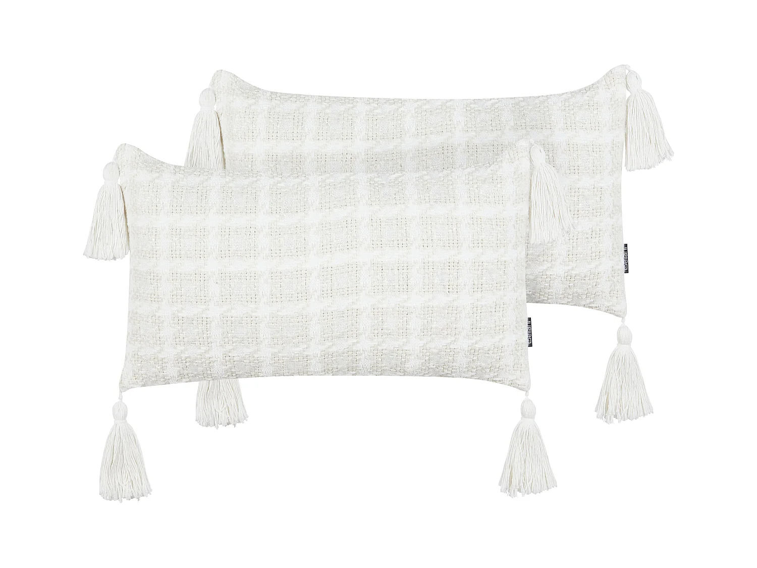 Dekokissen 2er Set beige/ weiß kariertes Muster 30 x 60 cm mit Quasten Douris