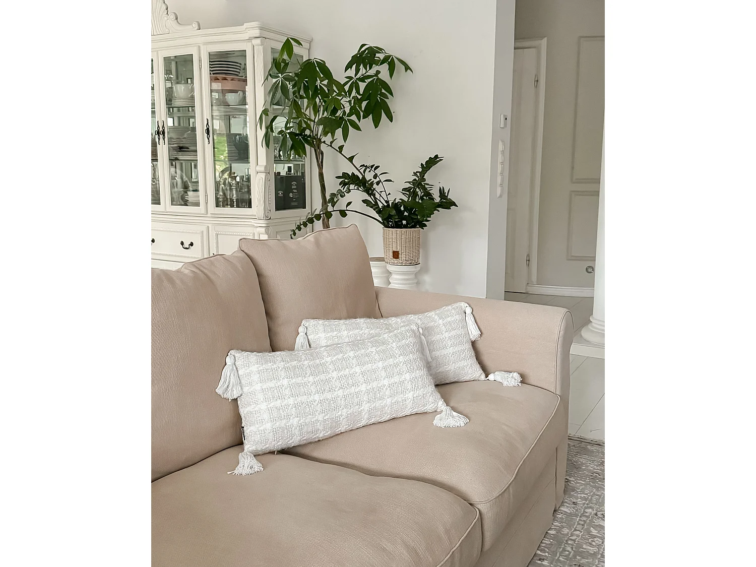 Lot de 2 coussins décoratifs DOURIS 30 x 60 cm Beige clair À carreaux