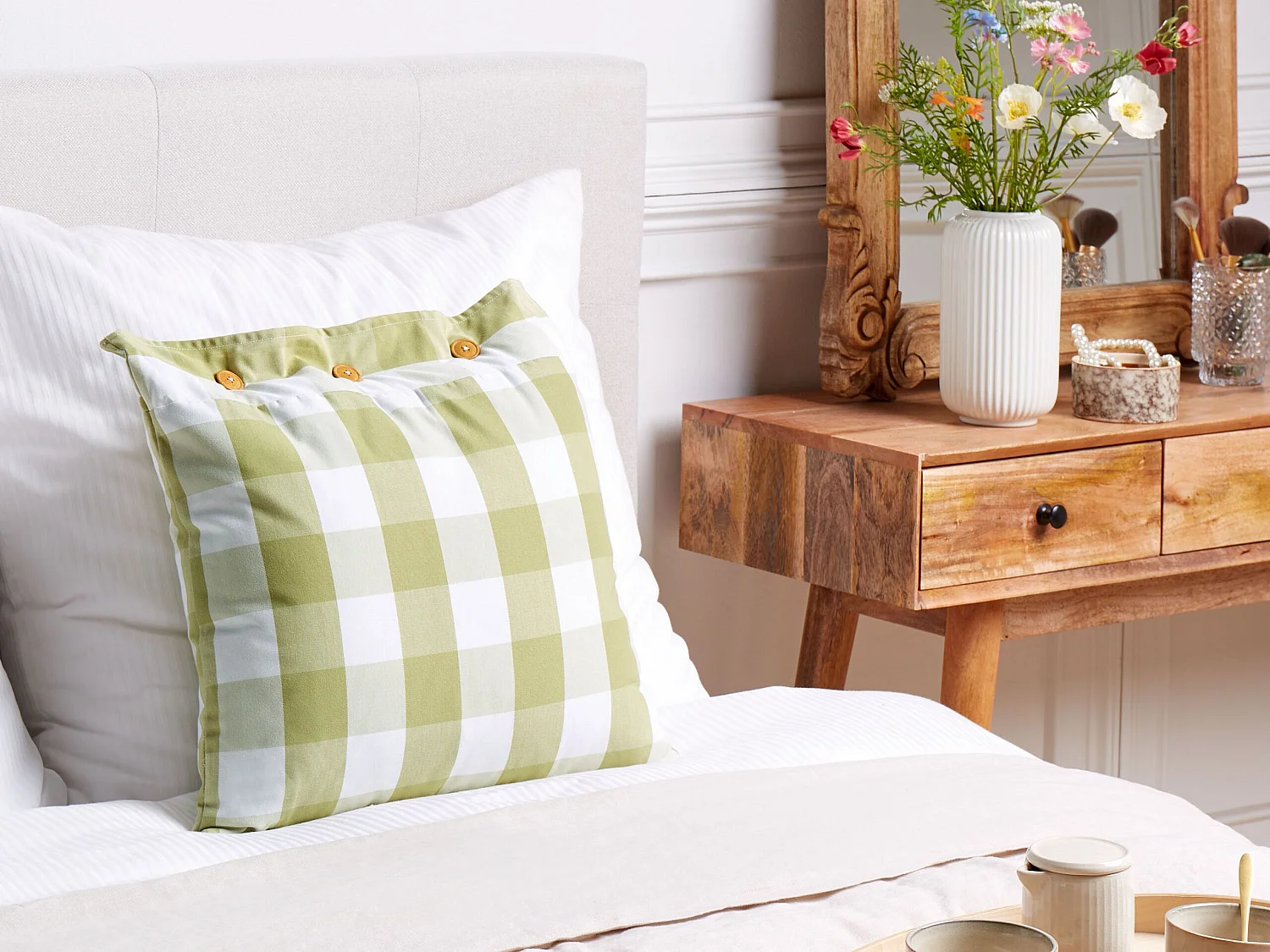 Almofada decorativa TAMNINE 45 x 45 cm Verde claro Quadriculado