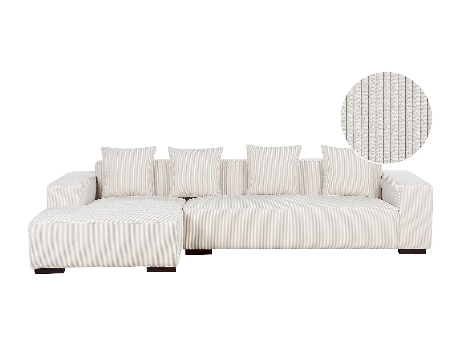 Ecksofa LUNGO Cord Cremeweiss 4-Sitzer rechtsseitig